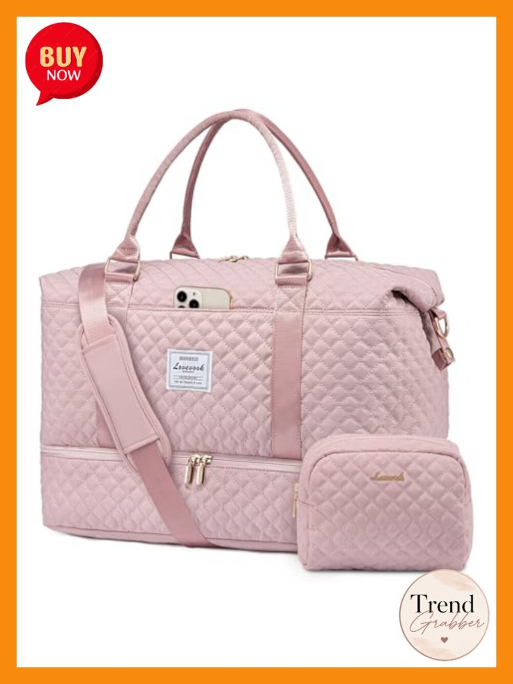 Quilted Travel Duffel Bag Weekender Carry On with Shoe Compartment Waterproof